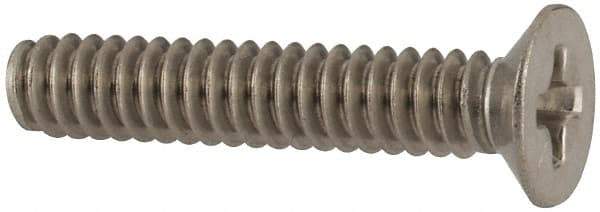 Made in USA - #6-32 UNC, 3/4" OAL Phillips Drive Machine Screw - Flat Head, Grade 18-8 Stainless Steel, Passivated Finish, Without Washer - Industrial Tool & Supply