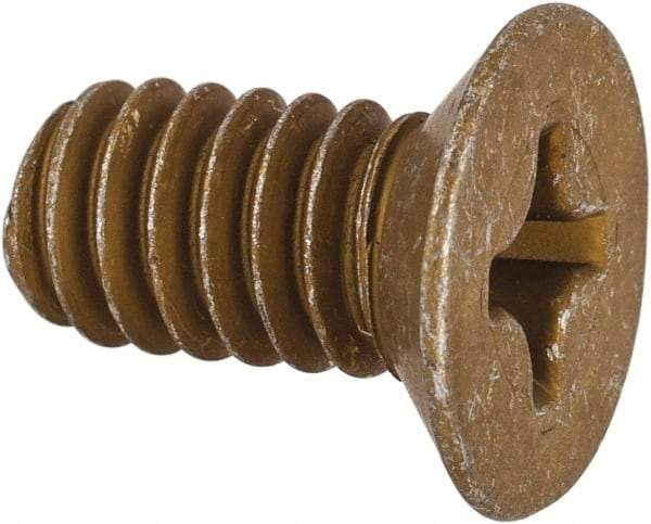 Made in USA - 1/4-20 UNC, 1/2" OAL Phillips Drive Machine Screw - Flat Head, Grade 3 Steel, Yellow Cadmium-Plated Finish, Without Washer - Industrial Tool & Supply
