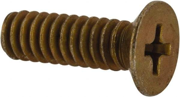 Made in USA - #10-24 UNC, 5/8" OAL Phillips Drive Machine Screw - Flat Head, Grade 3 Steel, Yellow Cadmium-Plated Finish, Without Washer - Industrial Tool & Supply