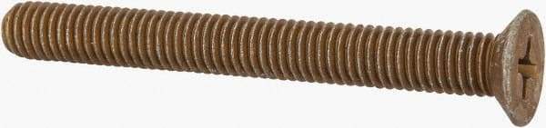 Made in USA - #10-32 UNF, 1-3/4" OAL Phillips Drive Machine Screw - Flat Head, Grade 3 Steel, Yellow Cadmium-Plated Finish, Without Washer - Industrial Tool & Supply