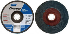 Norton - 40 Grit, 7" Disc Diam, 7/8" Center Hole, Type 27 Zirconia Alumina Flap Disc - 8,600 Max RPM, Fiberglass Backing, Coated - Industrial Tool & Supply