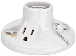 Leviton - 2 Pin, 125 VAC, 660 Watt, Medium Base, Pull Chain Lamp Holder - 4.56 Inch Wide x 2-1/2 Inch High, Incandescent, Screw Mounted - Industrial Tool & Supply