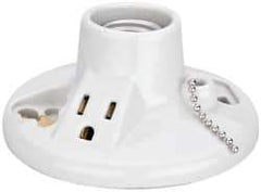 Leviton - 2 Pin, 125 VAC, 660 Watt, Medium Base, Pull Chain Lamp Holder - 4.56 Inch Wide x 2-1/2 Inch High, Incandescent, Screw Mounted - Industrial Tool & Supply