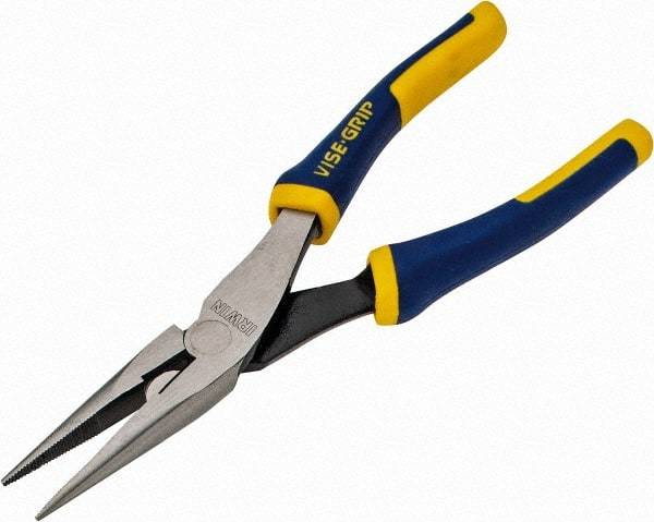 Irwin - 8" OAL, 2-5/16" Jaw Length x 15/16" Jaw Width, Long Nose Side Cutting Pliers - Serrated Jaw, Standard Head, ProTouch Handles - Industrial Tool & Supply