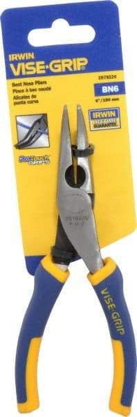 Irwin - 6" OAL, 1-9/16" Jaw Length x 23/32" Jaw Width, Long Nose Side Cutting Bent Nose Pliers - Serrated Jaw, Standard Head, ProTouch Handles - Industrial Tool & Supply