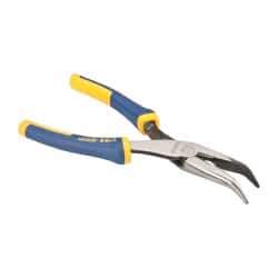Irwin - 8" OAL, 2-5/16" Jaw Length x 15/16" Jaw Width, Long Nose Side Cutting Bent Nose Pliers - Serrated Jaw, Standard Head, ProTouch Handles - Industrial Tool & Supply