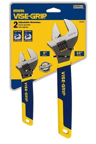 Irwin - 2 Piece, Adjustable Wrench Set - Inch System of Measurement, Chrome Vanadium Finish, Comes in Display Card - Industrial Tool & Supply