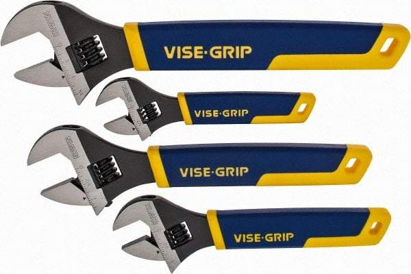 Irwin - 4 Piece, Adjustable Wrench Set - Inch/Metric System of Measurement, Chrome Vanadium Finish, Comes in Plastic Tray - Industrial Tool & Supply