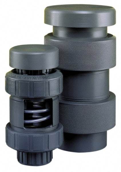 Plast-O-Matic - 1-1/2" Pipe, 100 Max psi, PVC, Normally Closed Design Vacuum Breaker Valve - EPDM Seal, PTFE Encapsulated Stainless Steel Spring, NPT End Connections - Industrial Tool & Supply