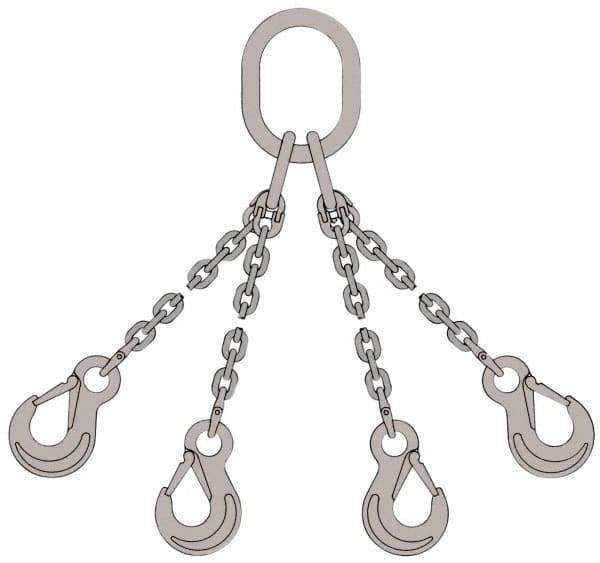 Pewag - 5' Long, 11,500 Lb Basket Capacity, 11,500 Lb Vertical Capacity, Stainless Steel Web Sling - QOS Chain Sling, 3/8" Diam Chain, Bright Polish, with Sling Hook & Master Link - Industrial Tool & Supply