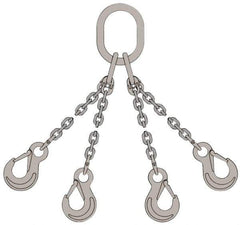 Pewag - 5' Long, 11,500 Lb Basket Capacity, 11,500 Lb Vertical Capacity, Stainless Steel Web Sling - QOS Chain Sling, 3/8" Diam Chain, Bright Polish, with Sling Hook & Master Link - Industrial Tool & Supply