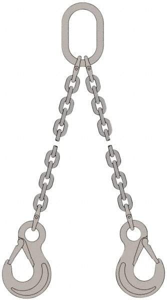 Pewag - 5' Long, 1,900 Lb Basket Capacity, 1,900 Lb Vertical Capacity, Stainless Steel Web Sling - DOS Chain Sling, 3/16" Diam Chain, Bright Polish, with 2 Sling Hooks & Master Link - Industrial Tool & Supply