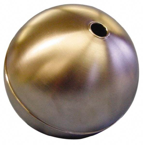 Made in USA - 7" Diam, Spherical, Tubed Through Connection, Metal Float - 1/2" Rod Thread, Stainless Steel, 400 Max psi, 20 Gauge - Industrial Tool & Supply