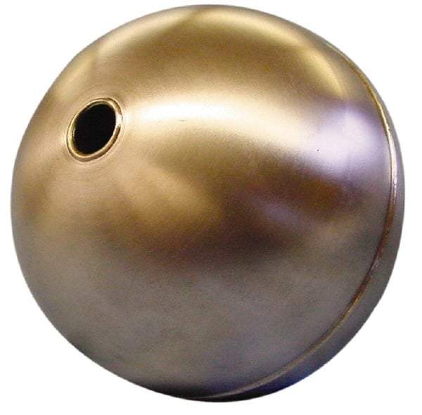 Made in USA - 7" Diam, Spherical, Tubed Through Connection, Metal Float - 3/8" Rod Thread, Stainless Steel, 400 Max psi, 20 Gauge - Industrial Tool & Supply