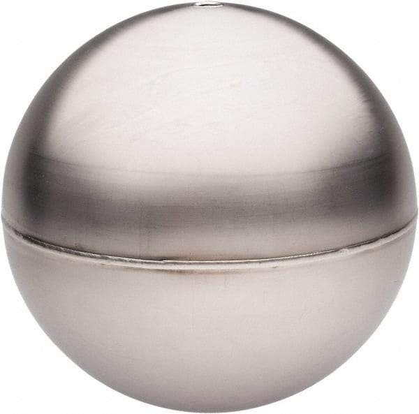 Made in USA - 8" Diam, Spherical, Tubed Through Connection, Metal Float - 3/8" Rod Thread, Stainless Steel, 450 Max psi, 20 Gauge - Industrial Tool & Supply