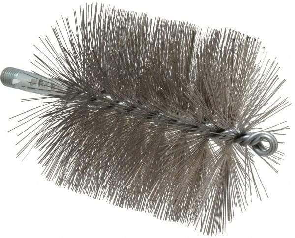 Schaefer Brush - 4-1/2" Brush Length, 4-1/2" Diam, Double Stem, Single Spiral Tube Brush - 7-1/4" Long, Stainless Steel, 1/4" NPSM Male Connection - Industrial Tool & Supply