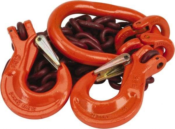 Pewag - 5' Long, 7,500 Lb Basket Capacity, 12,300 Lb Vertical Capacity, Alloy Steel Web Sling - DOS Chain Sling, 3/8" Diam Chain, Silver (Color), with 2 Sling Hooks & Master Link - Industrial Tool & Supply