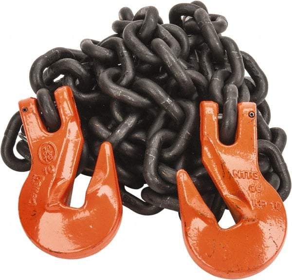 Pewag - 10' Long, 7,100 Lb Basket Capacity, 7,100 Lb Vertical Capacity, Alloy Steel Web Sling - SGG Chain Sling, 3/8" Diam Chain, Silver (Color), with 2 Grab Hooks - Industrial Tool & Supply