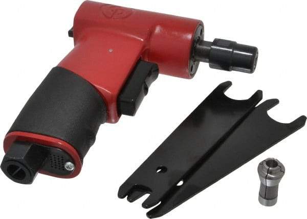 Chicago Pneumatic - 1/4" Collet, Angle Handle, Angle Air Die Grinder - 17,000 RPM, Rear Exhaust, 15.89 CFM, 0.2 hp, 6.21 bar, 1/4 NPT - Industrial Tool & Supply