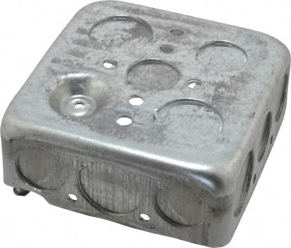 Thomas & Betts - 2 Gang, (14) 1/2 & 3/4" Knockouts, Steel Square Junction Box - 4" Overall Height x 4" Overall Width x 1-1/2" Overall Depth - Industrial Tool & Supply