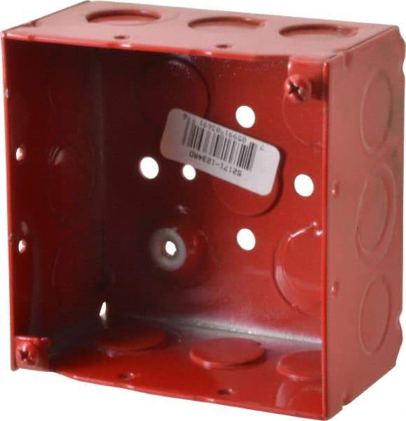 Thomas & Betts - 2 Gang, (17) 1/2 & 3/4" Knockouts, Steel Square Fire Alarm Box - 4" Overall Height x 4" Overall Width x 2-1/8" Overall Depth - Industrial Tool & Supply