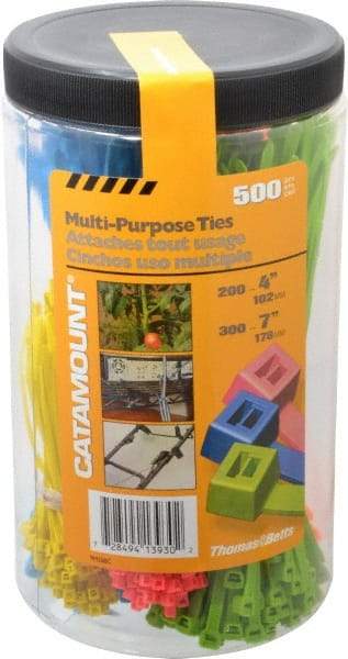 Thomas & Betts - 4 to 7 Inch Range, Blue, Green, Orange, Pink and Yellow Cable Ties - 5/8 and 1-3/4 Inch Bundle Diameter, 50 Lb. Strength, Nylon - Industrial Tool & Supply