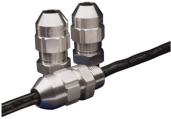 Thomas & Betts - 0.77 to 0.88" Cable Capacity, Class 1, Gas & Vapor Environments, Straight Strain Relief Cord Grip - 3/4 NPT Thread, Aluminum - Industrial Tool & Supply