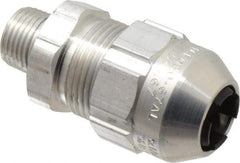 Thomas & Betts - 0.54 to 0.67" Cable Capacity, Class 1, Gas & Vapor Environments, Straight Strain Relief Cord Grip - 1/2 NPT Thread, Aluminum - Industrial Tool & Supply