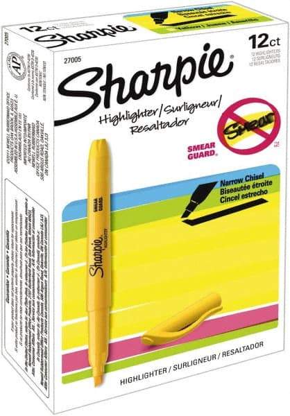 Sharpie - Yellow Highlighter - Chisel Tip, AP Nontoxic Ink - Industrial Tool & Supply