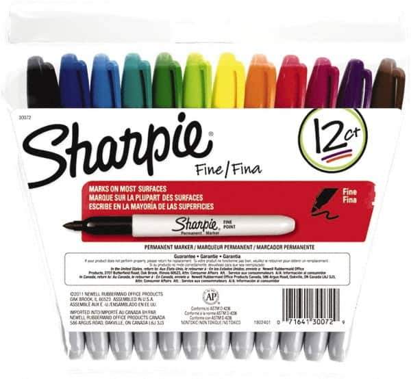 Sharpie - Assorted Colors Permanent Marker - Fine Felt Tip, AP Nontoxic Ink - Industrial Tool & Supply