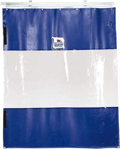 TMI, LLC - 12' Door Width x 12' Door Height PVC Solid with Vision Panel (Style) Industrial Curtain Kit - Blue/Clear - Industrial Tool & Supply