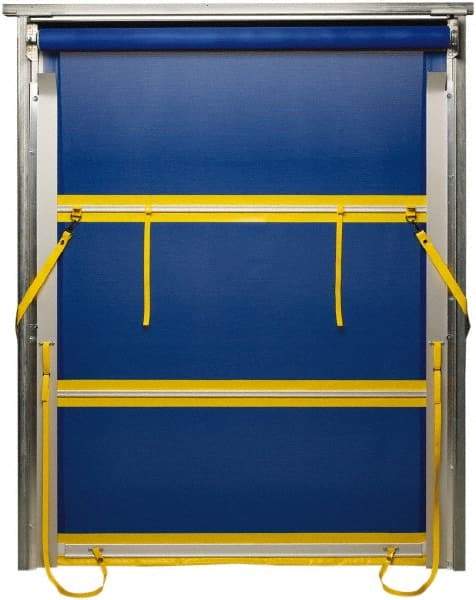 TMI, LLC - 8' Door Width x 8' Door Height PVC Mesh Bug Screen & Spring Loaded Manuel (Style) Roll Up Dock Screen - Blue/Yellow - Industrial Tool & Supply