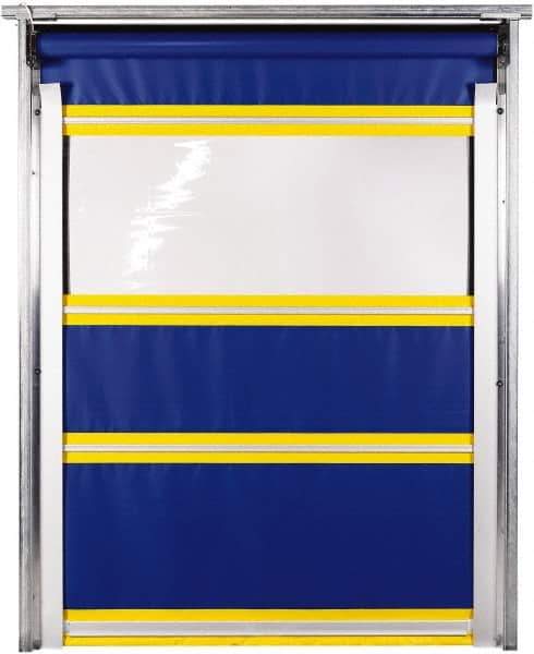 TMI, LLC - 8' Door Width x 8' Door Height PVC Solid with Vision Panel & In-Tube Motorized (Style) Roll Up Dock Screen - Blue/Yellow/Clear - Industrial Tool & Supply