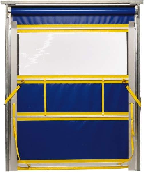 TMI, LLC - 10' Door Width x 12' Door Height PVC Solid with Vision Panel & Spring Loaded Manual (Style) Roll Up Dock Screen - Blue/Yellow/Clear - Industrial Tool & Supply