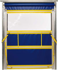 TMI, LLC - 10' Door Width x 12' Door Height PVC Solid with Vision Panel & Spring Loaded Manual (Style) Roll Up Dock Screen - Blue/Yellow/Clear - Industrial Tool & Supply