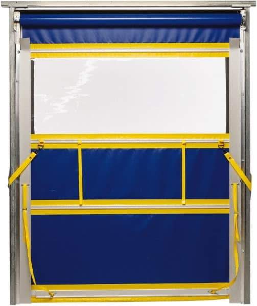 TMI, LLC - 8' Door Width x 10' Door Height PVC Solid with Vision Panel & Spring Loaded Manual (Style) Roll Up Dock Screen - Blue/Yellow/Clear - Industrial Tool & Supply