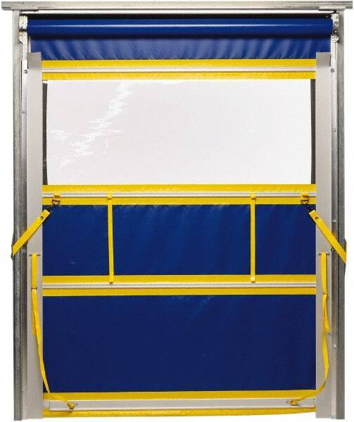 TMI, LLC - 8' Door Width x 8' Door Height PVC Solid with Vision Panel & Spring Loaded Manual (Style) Roll Up Dock Screen - Blue/Yellow/Clear - Industrial Tool & Supply