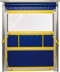TMI, LLC - 8' Door Width x 8' Door Height PVC Solid with Vision Panel & Spring Loaded Manual (Style) Roll Up Dock Screen - Blue/Yellow/Clear - Industrial Tool & Supply
