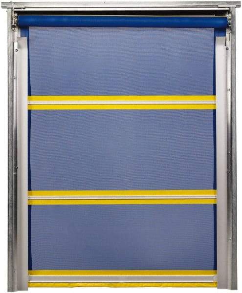 TMI, LLC - 12' Door Width x 12' Door Height PVC Mesh Bug Screen & In-Tube Motorized (Style) Roll Up Dock Screen - Blue/Yellow - Industrial Tool & Supply