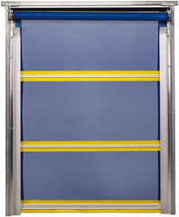 TMI, LLC - 12' Door Width x 12' Door Height PVC Mesh Bug Screen & In-Tube Motorized (Style) Roll Up Dock Screen - Blue/Yellow - Industrial Tool & Supply