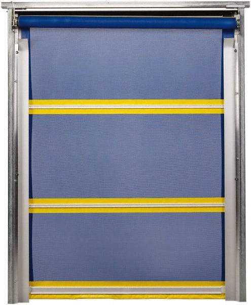 TMI, LLC - 10' Door Width x 12' Door Height PVC Mesh Bug Screen & In-Tube Motorized (Style) Roll Up Dock Screen - Blue/Yellow - Industrial Tool & Supply