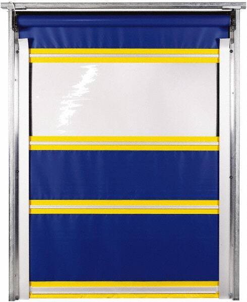 TMI, LLC - 8' Door Width x 10' Door Height PVC Solid with Vision Panel & In-Tube Motorized (Style) Roll Up Dock Screen - Blue/Yellow/Clear - Industrial Tool & Supply