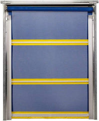 TMI, LLC - 8' Door Width x 10' Door Height PVC Mesh Bug Screen & In-Tube Motorized (Style) Roll Up Dock Screen - Blue/Yellow - Industrial Tool & Supply