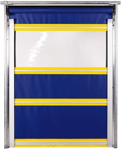 TMI, LLC - 12' Door Width x 12' Door Height PVC Solid with Vision Panel & In-Tube Motorized (Style) Roll Up Dock Screen - Blue/Yellow/Clear - Industrial Tool & Supply