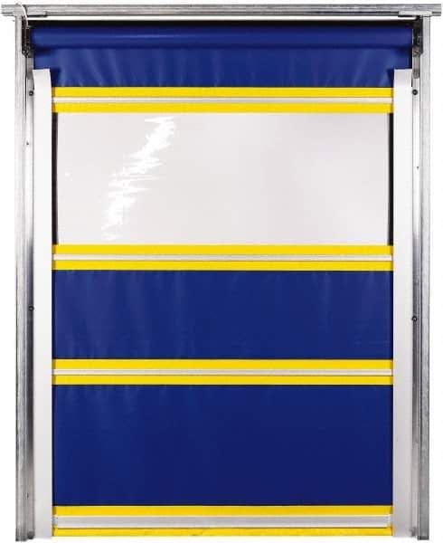 TMI, LLC - 10' Door Width x 12' Door Height PVC Solid with Vision Panel & In-Tube Motorized (Style) Roll Up Dock Screen - Blue/Yellow/Clear - Industrial Tool & Supply