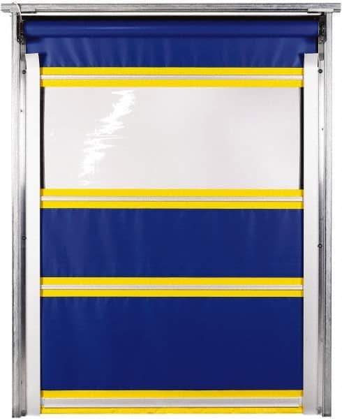 TMI, LLC - 10' Door Width x 10' Door Height PVC Solid with Vision Panel & In-Tube Motorized (Style) Roll Up Dock Screen - Blue/Yellow/Clear - Industrial Tool & Supply