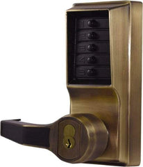 Kaba Access - Pushbutton Lock with Interchangeable Core Lever Lockset for 1-3/8 to 2-1/4" Thick Doors - 2-3/4" Back Set, 6 or 7 Pin Length Best & Compatible (Core Not Included) Cylinder, Antique Brass Finish - Industrial Tool & Supply