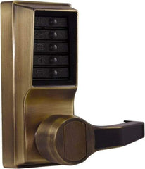 Kaba Access - Pushbutton Lock Lever Lockset for 1-3/8 to 2-1/4" Thick Doors - 2-3/4" Back Set, Nonkey Override Cylinder, Antique Brass Finish - Industrial Tool & Supply