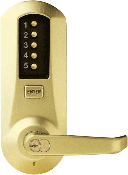 Kaba Access - Pushbutton Lock with Interchangeable Core Lever Lockset for 1-3/8 to 2-1/4" Thick Doors - 2-3/4" Back Set, 6 or 7 Pin Length Best & Compatible (Core Not Included) Cylinder, Satin Brass Finish - Industrial Tool & Supply