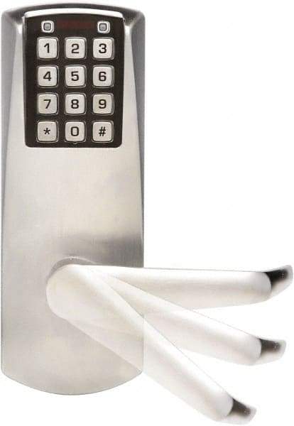 Kaba Access - Self Powered Lever Lockset for 1-3/8 to 2-1/4" Thick Doors - 2-3/4" Back Set, Nonkey Override Cylinder, Satin Chrome Finish - Industrial Tool & Supply